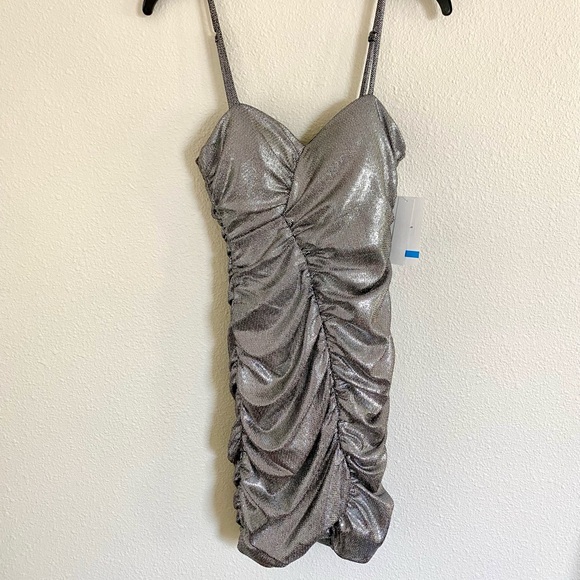 Silver Ruched Mini Dress - Picture 1 of 9